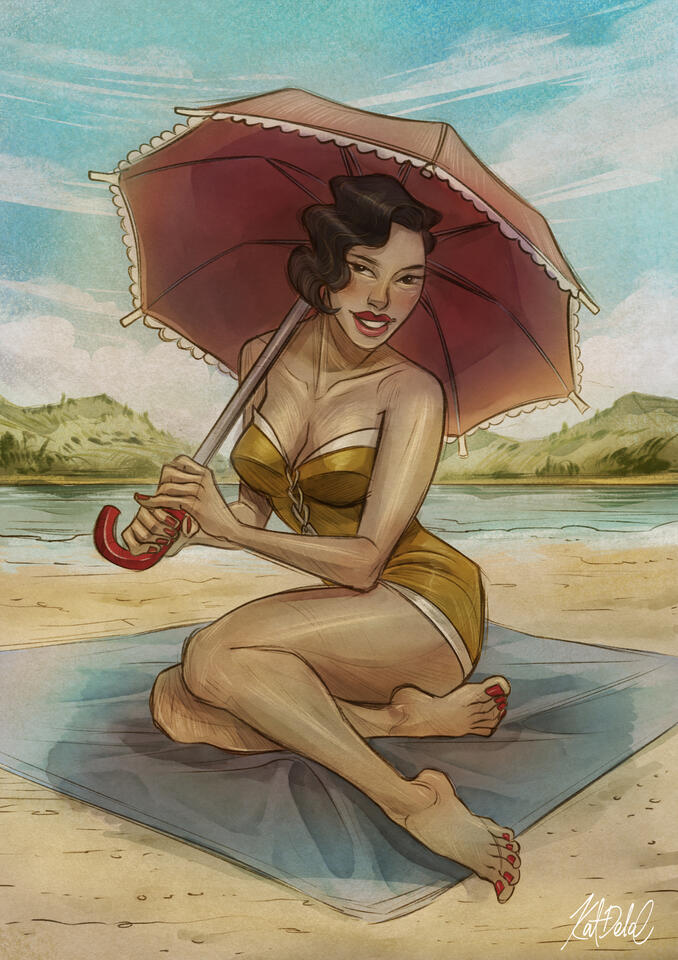 Bee, from my comic Robust Heat, in a vintage style swimsuit.